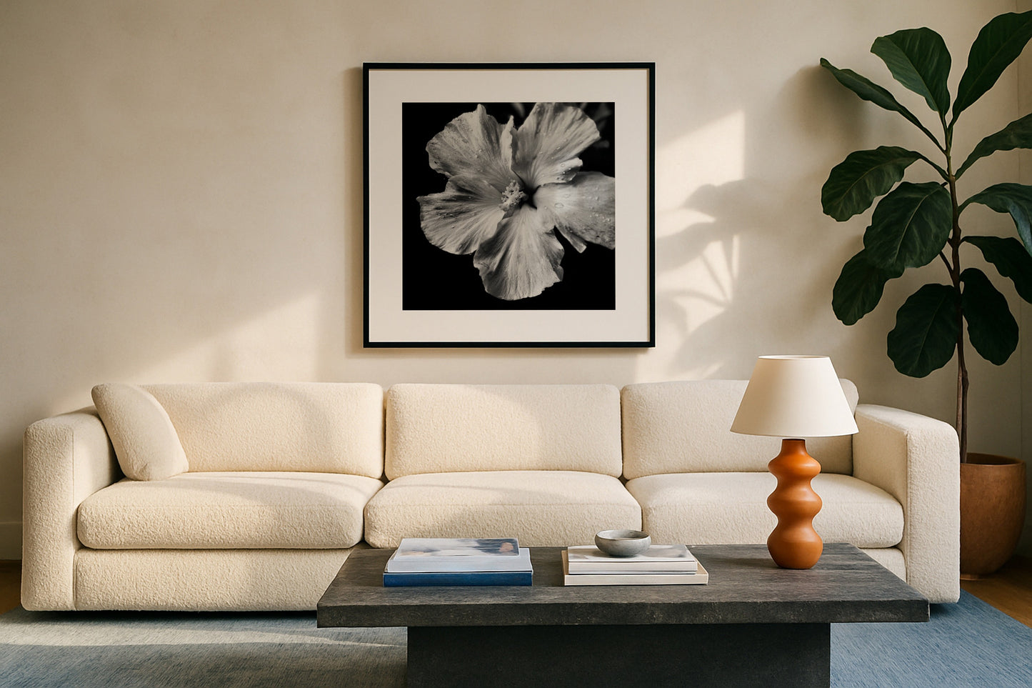 Dew-Kissed Hibiscus - Black and White Poster Print | Monochrome Wall Art | Digital Download or Physical Print