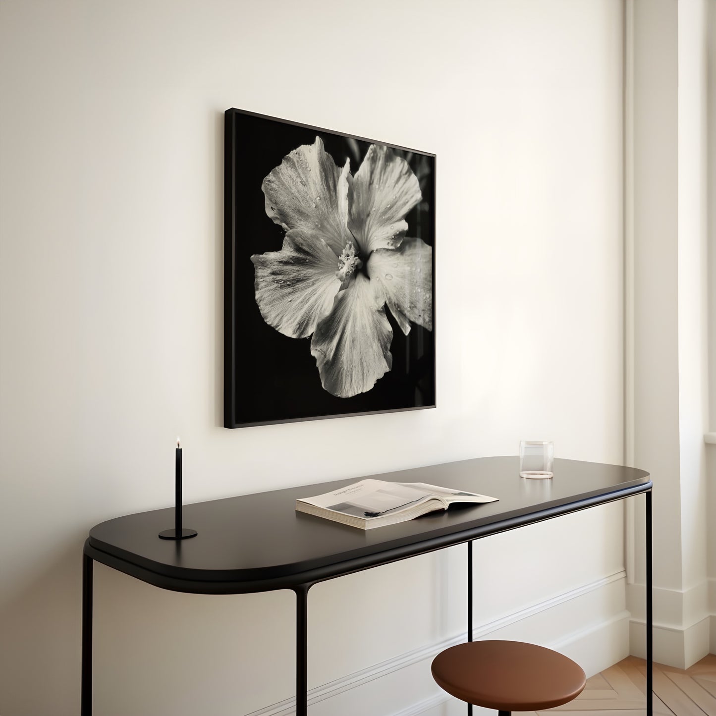 Dew-Kissed Hibiscus - Black and White Poster Print | Monochrome Wall Art | Digital Download or Physical Print