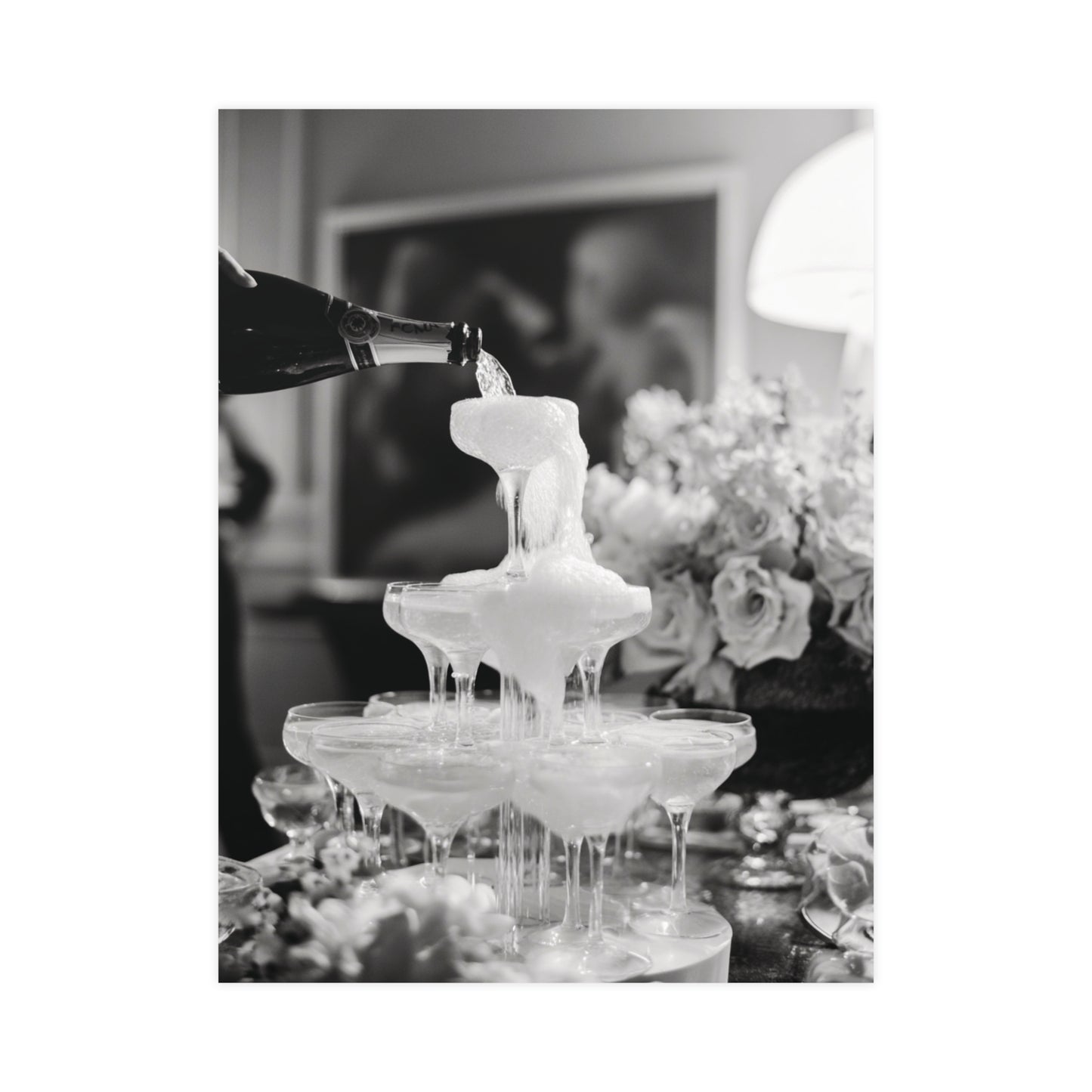 Champagne Showers -  Black and White Poster Print | Monochrome Wall Art | Digital Download or Physical Print