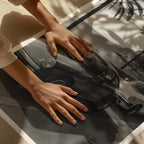 Person touching black and white French Rivera wall art print