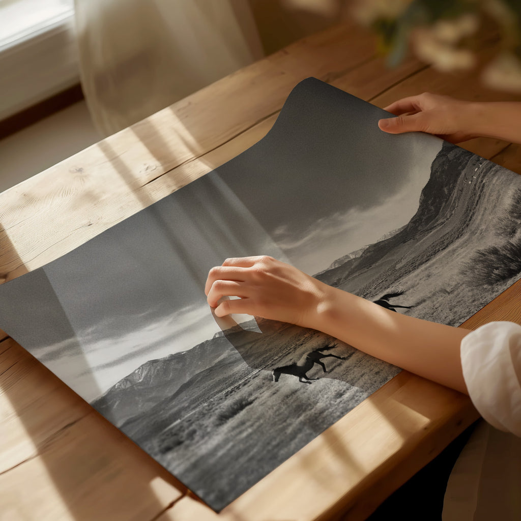 person holding black and white poster print 