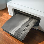 black and white poster print  digital download of two horses being printed by at home printer
