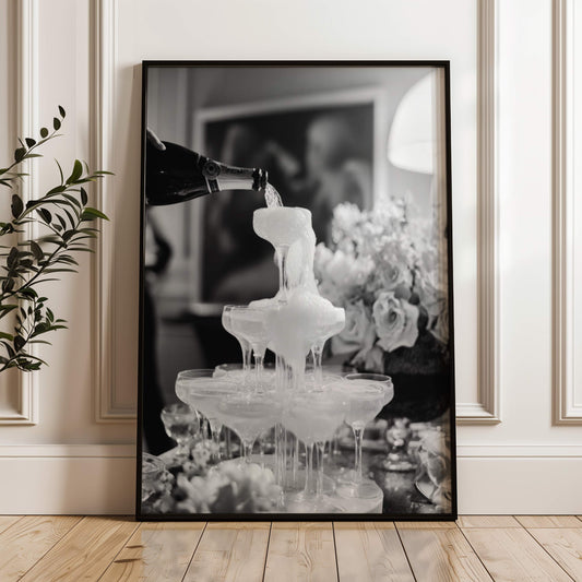 Champagne Showers -  Black and White Poster Print | Monochrome Wall Art | Digital Download or Physical Print