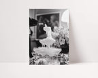 black and white champagne showers vintage glam wall art print leaning against wall