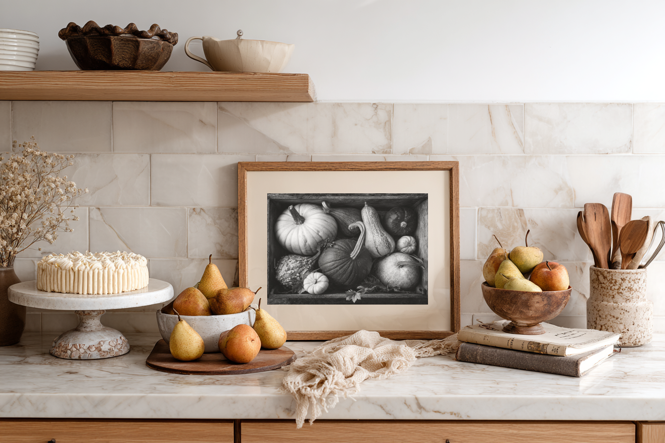 Fall Harvest - Black and White Wall Art | Rustic Fall Decor | Instant Printable Download or Physical Print