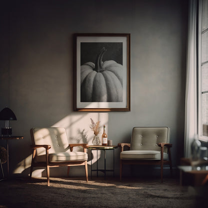 Pumpkin Portrait - Black and White Wall Art | Rustic Fall Decor | Instant Printable Download or Physical Print