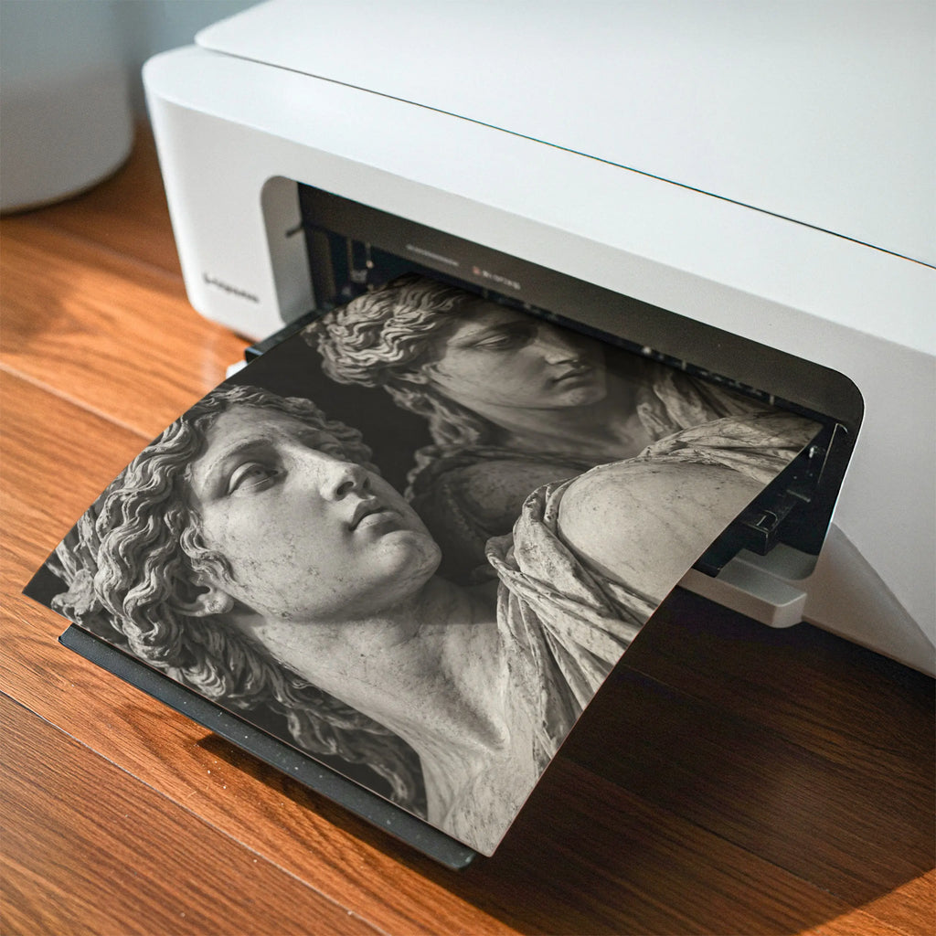 black and white set in stone roman statue  digital download being printed at home for wall art